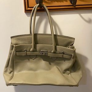 Grey Birkin-style bag, made with real leather
